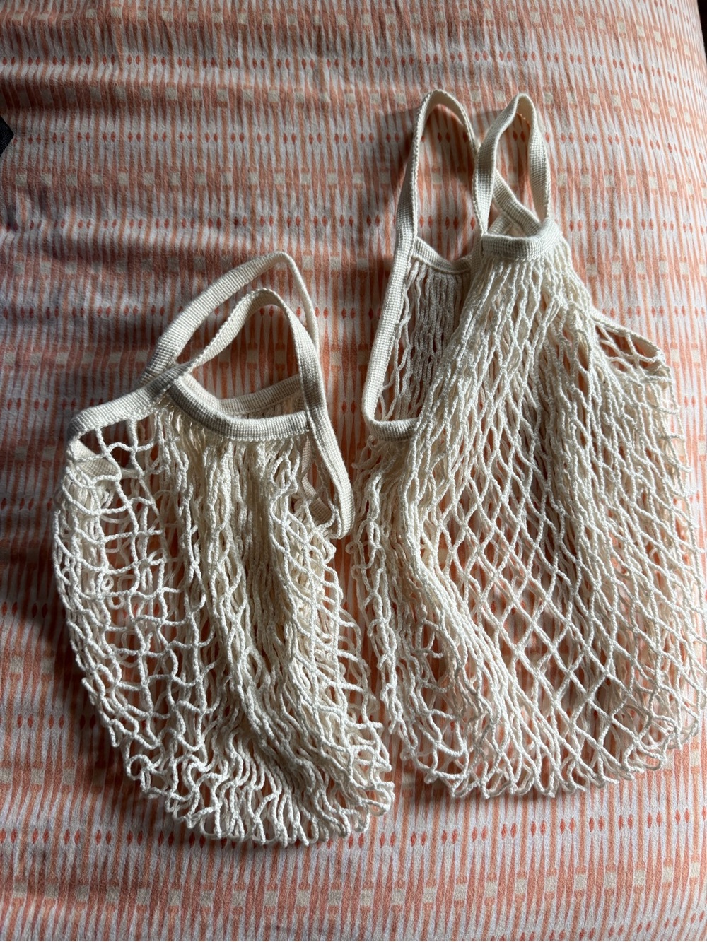 Cream Cotton Mesh Market Tote Bags